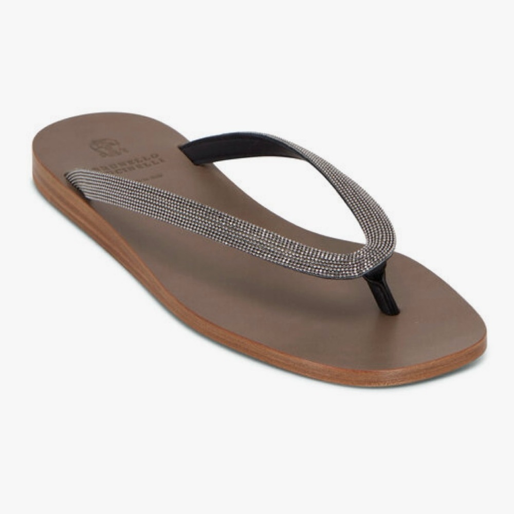 BRUNELLO CUCINELLI Rosa Monili Leather Thong Sandal